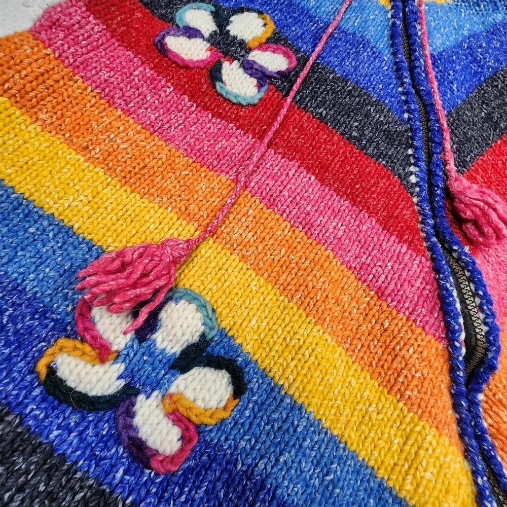 West Of The Moon Kids 100% Wool Colorful Full Zip Hooded Poncho Shawl - Picture 4 of 8